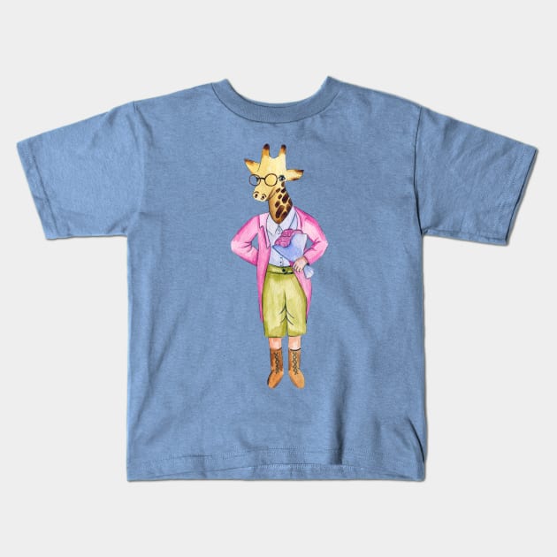 Funny Vintage Giraffe with Flowers Kids T-Shirt by XOZ